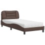 Cama con colchón cuero sintético marrón 90x200 cm