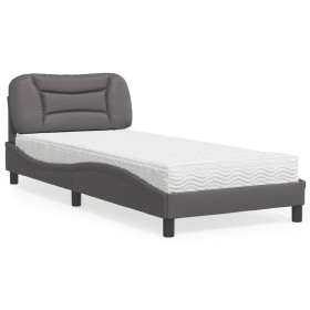 Cama con colchón cuero sintético gris 90x200 cm