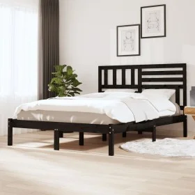 Solid black pine wood bed frame 150x200 cm by vidaXL, Beds and slatted bases - Ref: Foro24-3101032, Price: 185,94 €, Discount: %