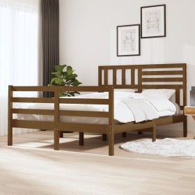 Estructura cama madera maciza doble 4FT6 marrón miel 135x190 cm