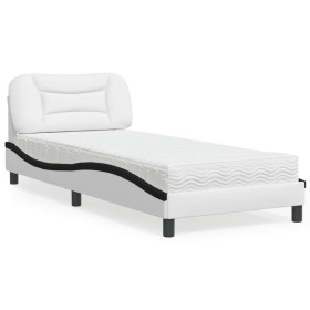Cama con colchón cuero sintético blanco y negro 90x200 cm