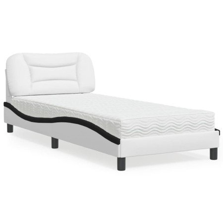 Cama con colchón cuero sintético blanco y negro 90x200 cm en Camas y somieres | Comprar online en Foro24