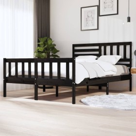 Estructura de cama de madera maciza negra 150x200 cm