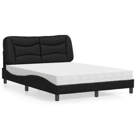 Cama con colchón cuero sintético negro 120x200 cm
