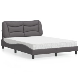 Cama con colchón cuero sintético gris 120x200 cm