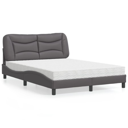 Cama con colchón cuero sintético gris 120x200 cm