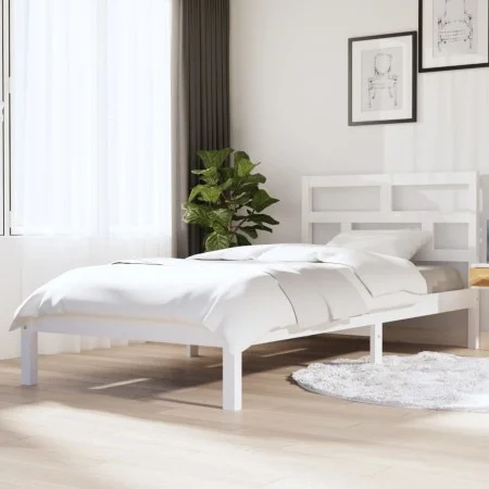 Estructura de cama madera maciza de pino blanco 90x200 cm de vidaXL, Camas y somieres - Ref: Foro24-3101204, Precio: 100,48 €...