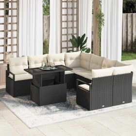 Conjunto de sofá de jardín 9 pcs Negro y crema 100 x 55 x 73 cm