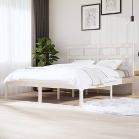 Estructura cama de madera maciza blanca super king 180x200 cm de vidaXL, Camas y somieres - Ref: Foro24-3101234, Precio: 156,...