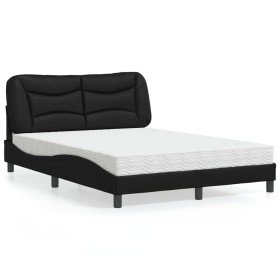 Cama con colchón cuero sintético negro 140x190 cm Cama con colchón cuero sintético negro 140x190 cm
