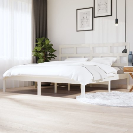 Massives Bettgestell aus weißem Kiefernholz, 200 x 200 cm von vidaXL, Betten und Lattenroste - Ref: Foro24-3101239, Preis: 15...