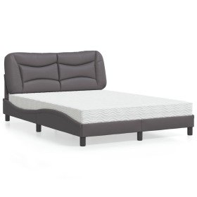 Cama con colchón cuero sintético gris 140x190 cm Cama con colchón cuero sintético gris 140x190 cm