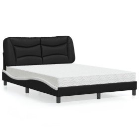 Cama con colchón cuero sintético negro y blanco 140x190 cm Cama con colchón cuero sintético negro y blanco 140x190 cm