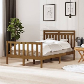 Estructura de cama madera maciza marrón miel doble