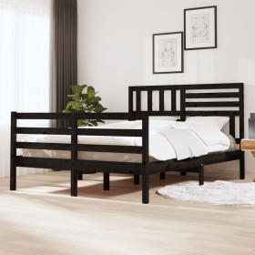Estructura de cama doble de madera maciza negro 135x190 cm