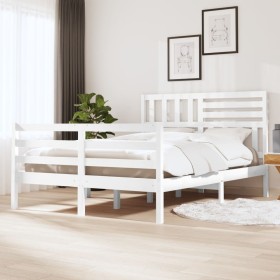 Estructura de cama de madera de pino maciza blanca 140x190 cm