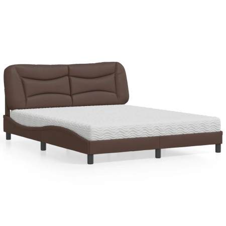 Cama con colchón cuero sintético marrón 160x200 cm en Camas y somieres | Comprar online en Foro24