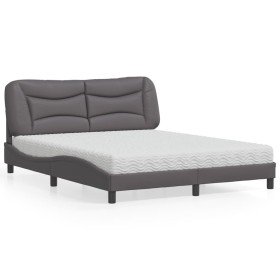 Cama con colchón cuero sintético gris 160x200 cm en Camas y somieres | Comprar online en Foro24