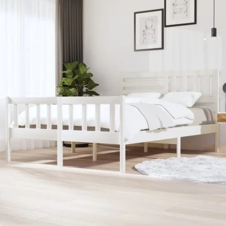 White solid wood bed frame 150x200 cm by vidaXL, Beds and slatted bases - Ref: Foro24-3101159, Price: 157,09 €, Discount: %