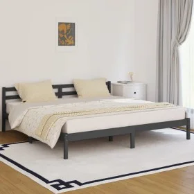 Solid gray pine wood bed frame 200x200 cm by vidaXL, Beds and slatted bases - Ref: Foro24-810452, Price: 110,41 €, Discount: %
