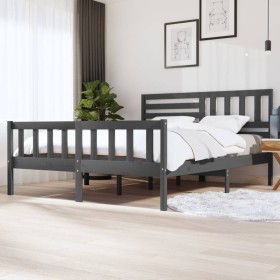 Estructura de cama de madera maciza gris super king 180x200 cm