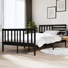 Black solid wood bed frame 140x190 cm by vidaXL, Beds and slatted bases - Ref: Foro24-3101137, Price: 192,89 €, Discount: %