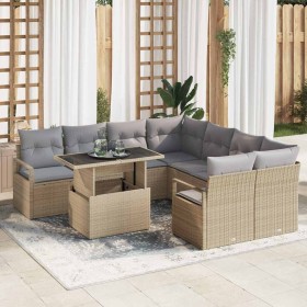 Conjunto de sofá de jardín con cojín 9 pcs beige y gris claro