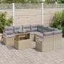 Conjunto de sofá de jardín con cojín 9 pcs beige y gris claro