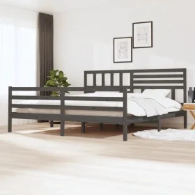 Gray solid wood bed frame 200x200 cm by vidaXL, Beds and slatted bases - Ref: Foro24-3101110, Price: 193,83 €, Discount: %