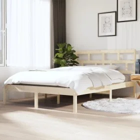 Small double bed frame solid wood 135x190 cm by vidaXL, Beds and slatted bases - Ref: Foro24-3101193, Price: 130,00 €, Discou...
