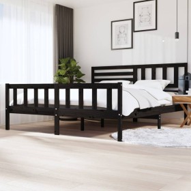Black solid wood bed frame 200x200 cm by vidaXL, Beds and slatted bases - Ref: Foro24-3101177, Price: 229,20 €, Discount: %