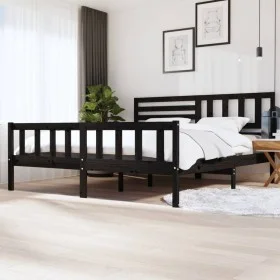 Black solid wood bed frame 200x200 cm by vidaXL, Beds and slatted bases - Ref: Foro24-3101177, Price: 226,60 €, Discount: %