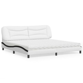 Cama con colchón cuero sintético blanco y negro 200x200 cm