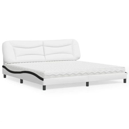 Cama con colchón cuero sintético blanco y negro 200x200 cm