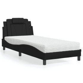 Cama con colchón cuero sintético negro 90x190 cm Cama con colchón cuero sintético negro 90x190 cm