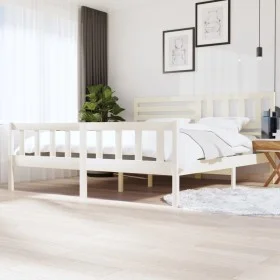 White solid wood bed frame 200x200 cm by vidaXL, Beds and slatted bases - Ref: Foro24-3101174, Price: 176,87 €, Discount: %