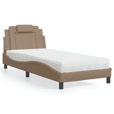 Cama con colchón cuero sintético capuchino 90x190 cm