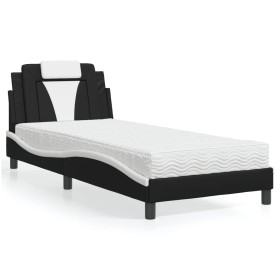 Cama con colchón cuero sintético negro y blanco 90x190 cm