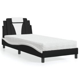 Cama con colchón cuero sintético negro y blanco 90x190 cm Cama con colchón cuero sintético negro y blanco 90x190 cm