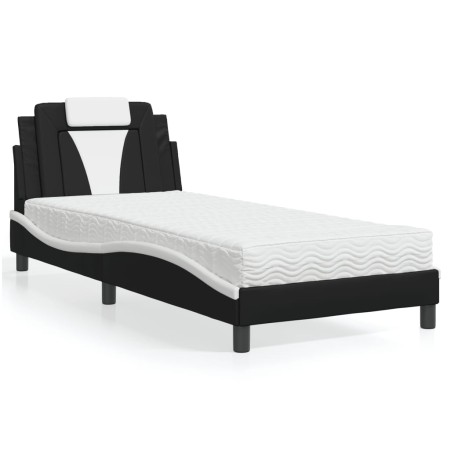 Cama con colchón cuero sintético negro y blanco 90x190 cm