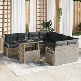 Conjunto de sofá de jardín 9 pcs Gris claro 100 x 55 x 73 cm