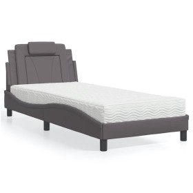 Cama con colchón cuero sintético gris 90x200 cm en Camas y somieres | Comprar online en Foro24