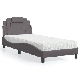 Cama con colchón cuero sintético gris 90x200 cm en Camas y somieres | Comprar online en Foro24