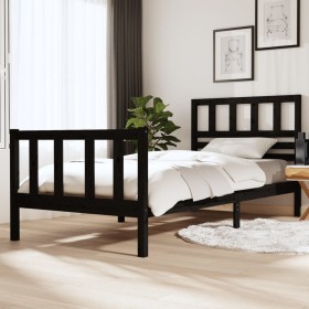 Black solid wood bed frame 100x200 cm by vidaXL, Beds and slatted bases - Ref: Foro24-3101147, Price: 144,26 €, Discount: %