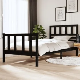 Black solid wood bed frame 100x200 cm by vidaXL, Beds and slatted bases - Ref: Foro24-3101147, Price: 142,39 €, Discount: %