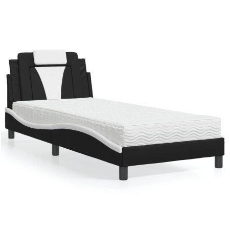Cama con colchón cuero sintético negro y blanco 90x200 cm en Camas y somieres | Comprar online en Foro24
