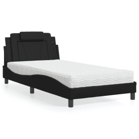 Cama con colchón cuero sintético negro 100x200 cm