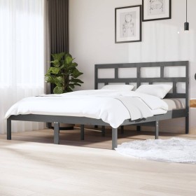 Estructura de cama de madera maciza gris super king 180x200 cm