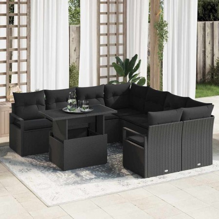 Conjunto de sofá de jardín Manual 9 pcs Negro 100 x 55 x 73 cm