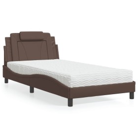Cama con colchón cuero sintético marrón 100x200 cm